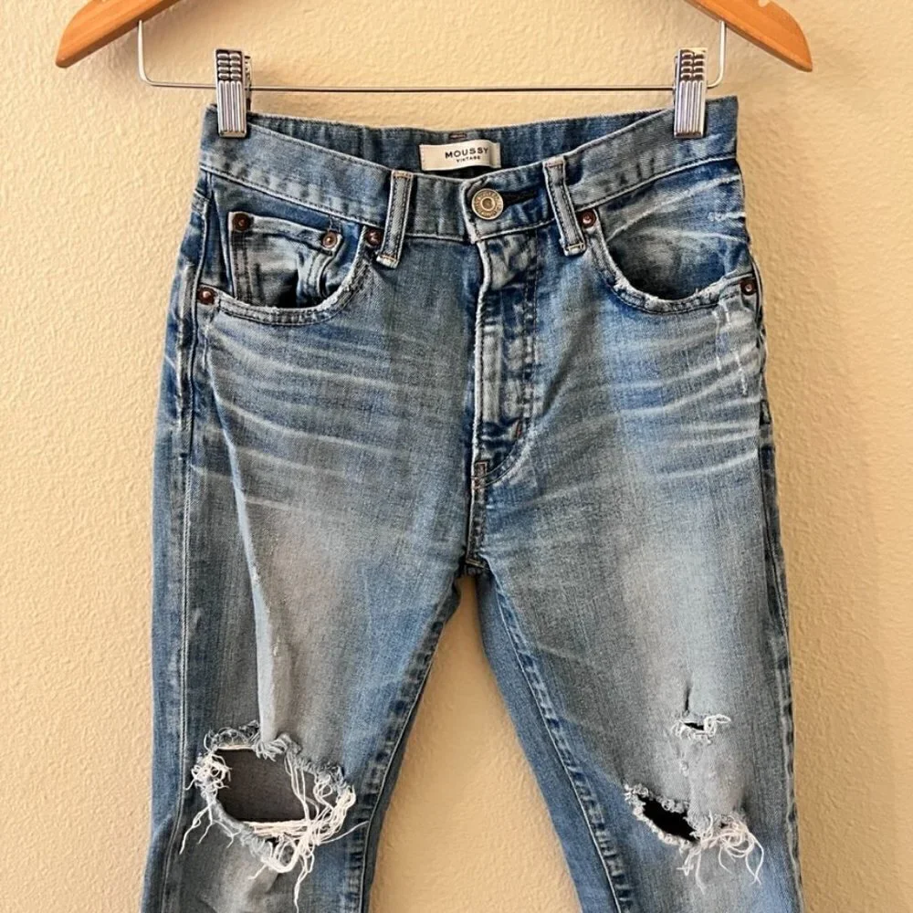 Moussy Vintage Latrobe Distressed Busted Knees‎ Denim Jeans 25‌